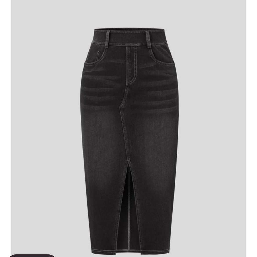 Halara Flex™High Waisted Pockets Bodycon Washed Denim Casual Midi - Picture 4 of 6